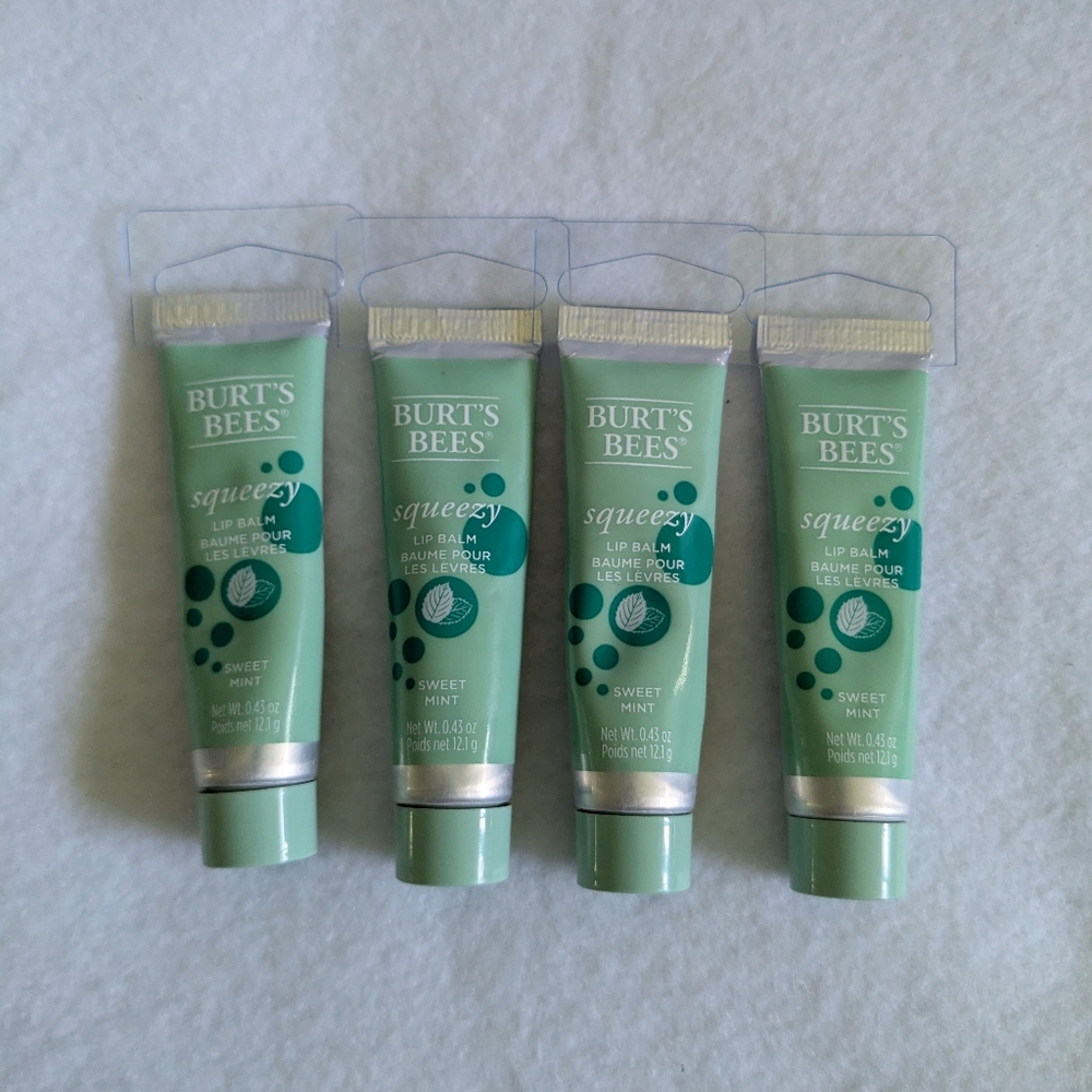 (4) Burt's Bees Squeezy Lip Balm Sweet Mint NEW SEALED HTF